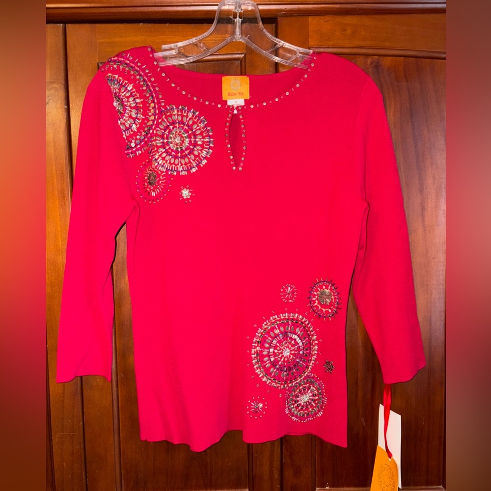 Ruby Rd. Red‎ Embellished Blouse #1274 - Picture 2 of 4